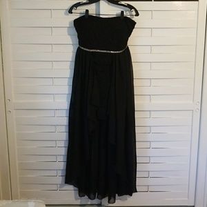 Black High-Low Dress with Crystal-like Embellishm